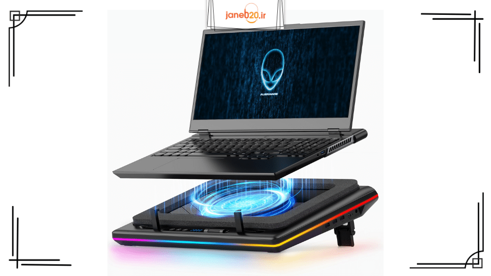 تصویری از یک لپ تاپ و استند کولانت