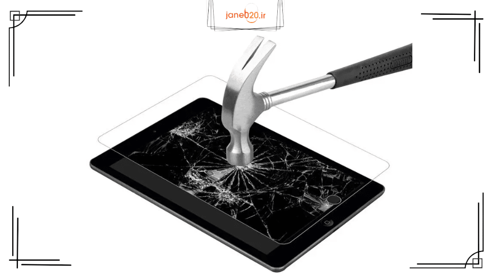تصویری از یک تبلت و گلس شکسته