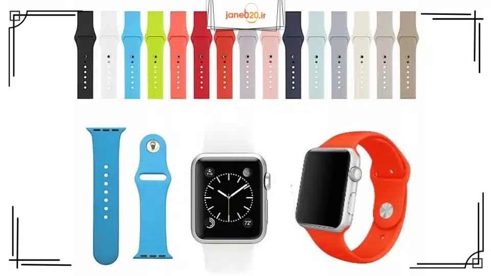 تصویری از یک گجت با رنگ های مختلف بند ساعت هوشمند